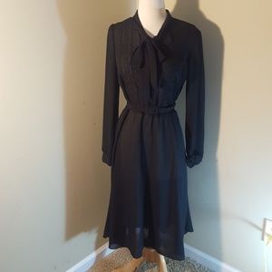 Vintage Black Sheer Belted Dress